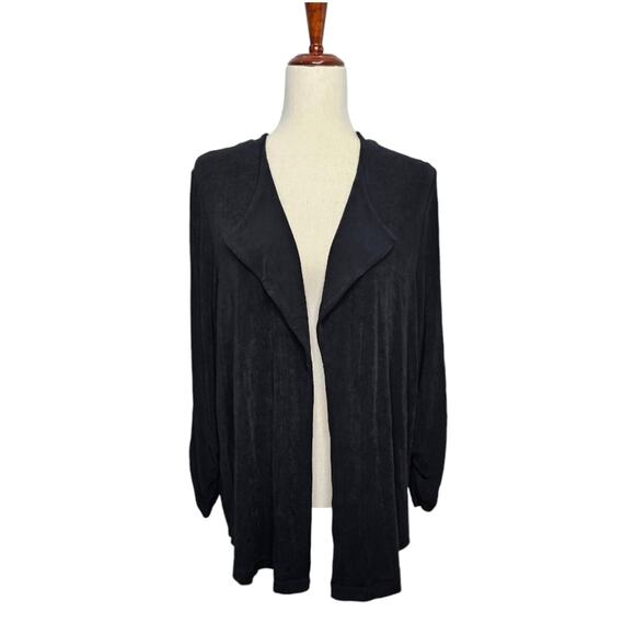 Travelers by Chico's Black Open Front Cardigan with Roushed Wrists Chico 3 US 16 - Picture 7 of 9